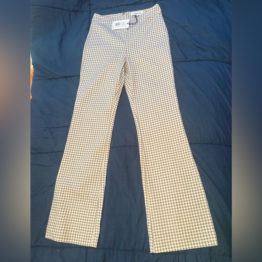 NWT WeWoreWhat cream and gray Checkered Wide Leg Pants size 00